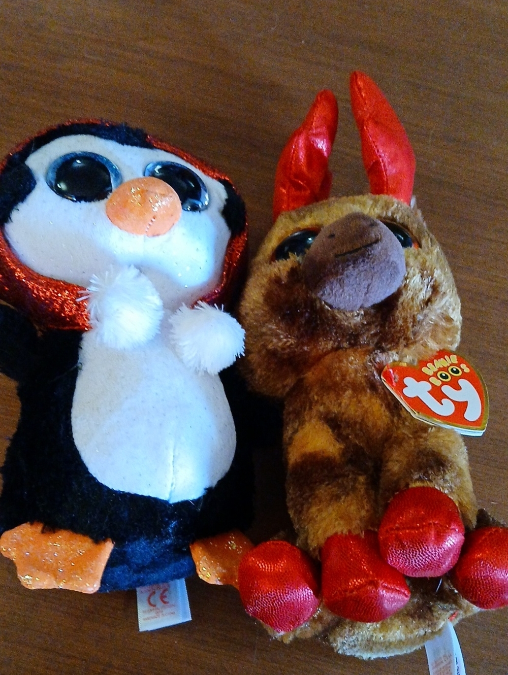 Holiday Plush Duo — Black & White Penguin with Brown Reindeer  Christmas